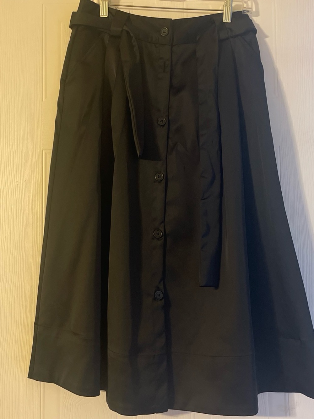 Kenneth Cole New York Black A-Line Button-Front Skirt with Waist Tie